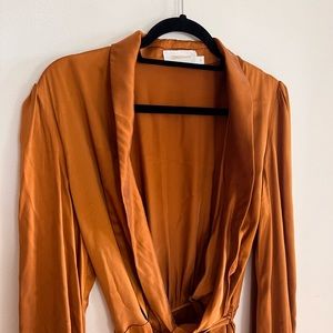 ZIMMERMANN bronze silk mid length wrap dress